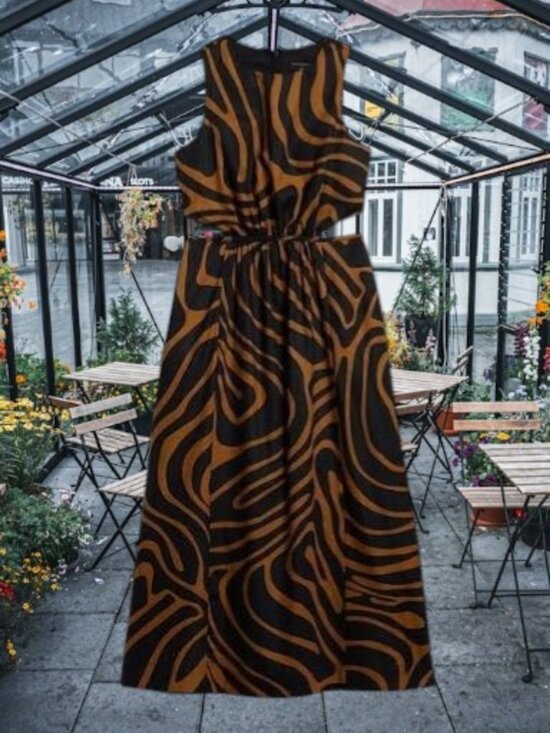 Banana Republic Dresses & Skirts - Banana Republic Brown Zebra Print Linen Blend Cut-Out Midi Dress Size:12 NWOT